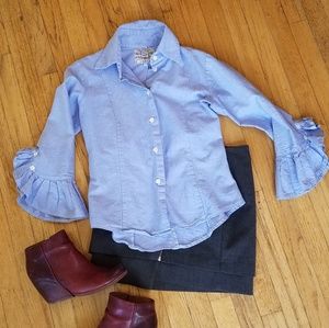 Fine Garments by Bell Chambray Ruffle Cuffed Shirt